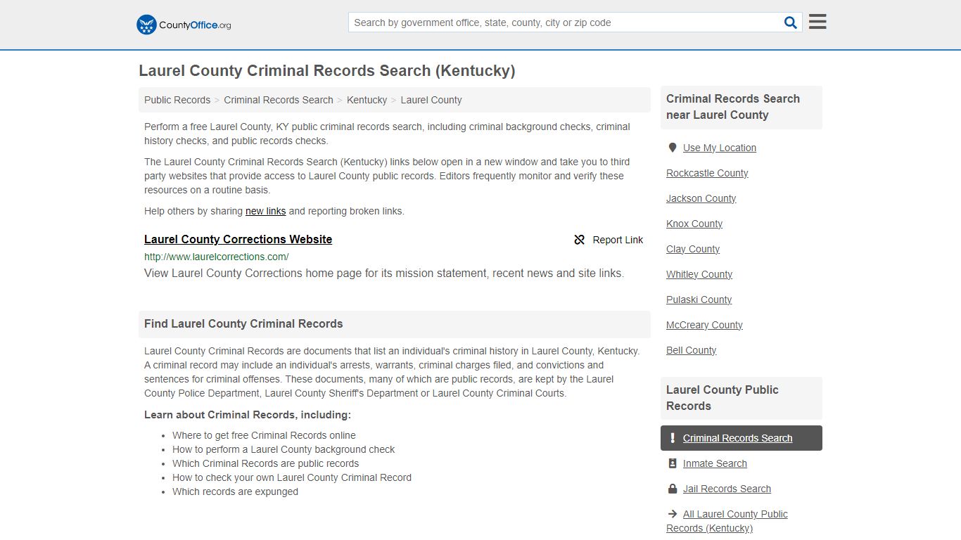 Laurel County Criminal Records Search (Kentucky) - County Office