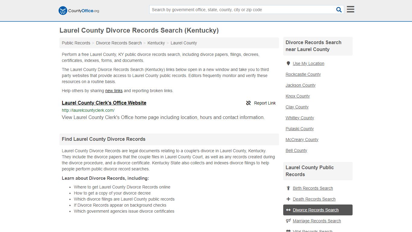 Laurel County Divorce Records Search (Kentucky) - County Office